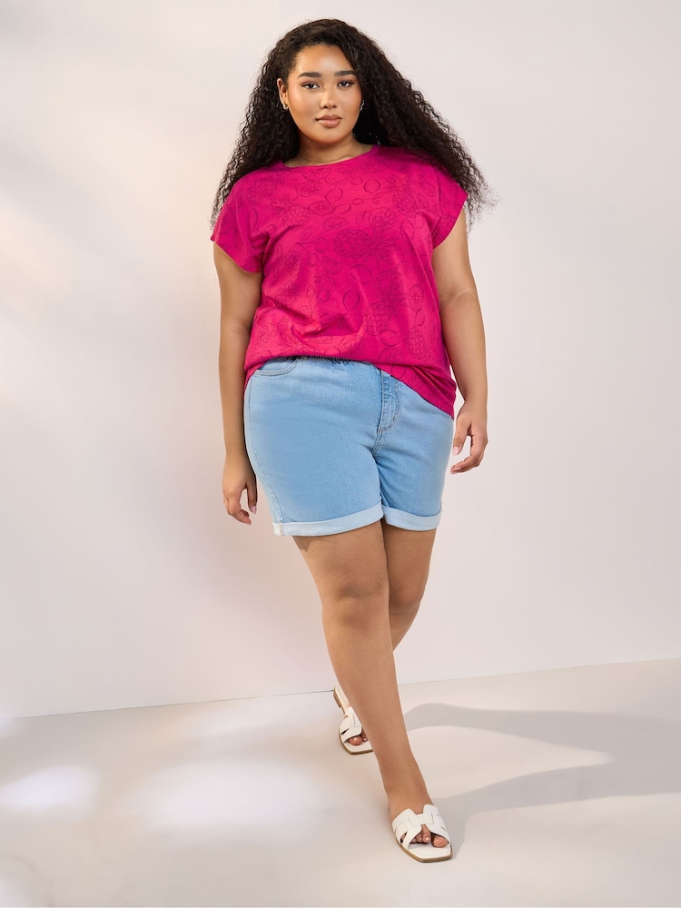 Yours Curve Pink Grown On Sleeve 100% Cotton Top - Image 2 of 5