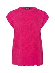 Yours Curve Pink Grown On Sleeve 100% Cotton Top - Image 5 of 5