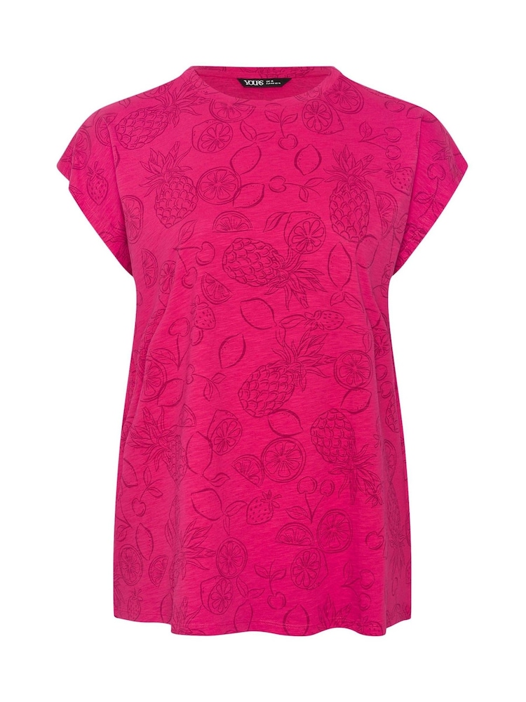 Yours Curve Pink Grown On Sleeve 100% Cotton Top - Image 5 of 5