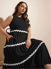 Yours Curve Black Contrast Trim Tierred 100% Cotton Dress - Image 1 of 6