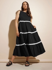 Yours Curve Black Contrast Trim Tierred 100% Cotton Dress - Image 2 of 6