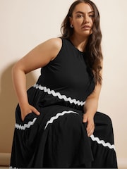 Yours Curve Black Contrast Trim Tierred 100% Cotton Dress - Image 5 of 6