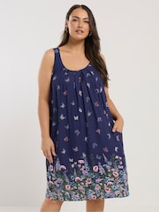 Yours Curve Blue Drape Pocket Dress - Image 1 of 5