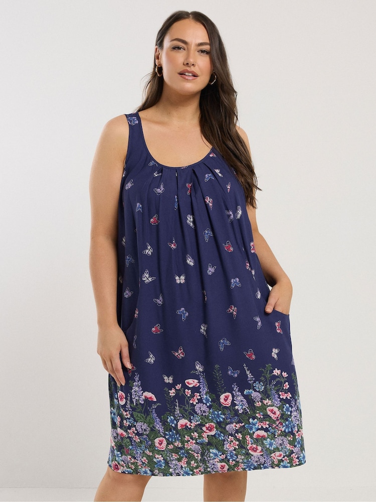 Yours Curve Blue Drape Pocket Dress - Image 1 of 5