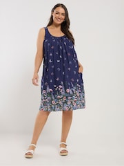 Yours Curve Blue Drape Pocket Dress - Image 2 of 5