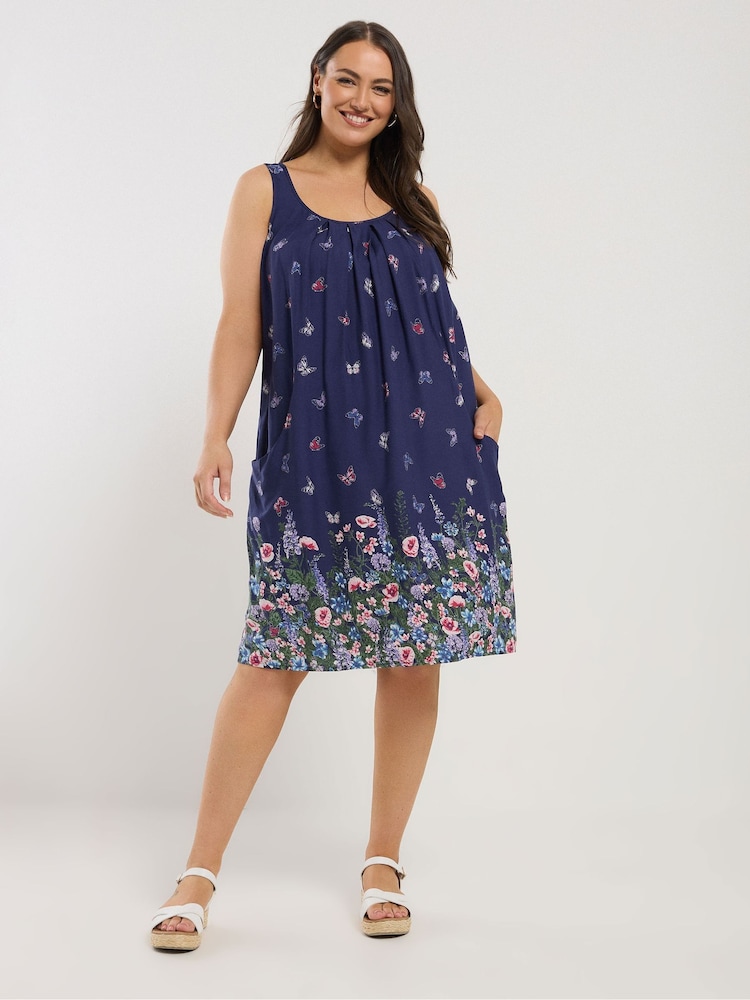 Yours Curve Blue Drape Pocket Dress - Image 2 of 5