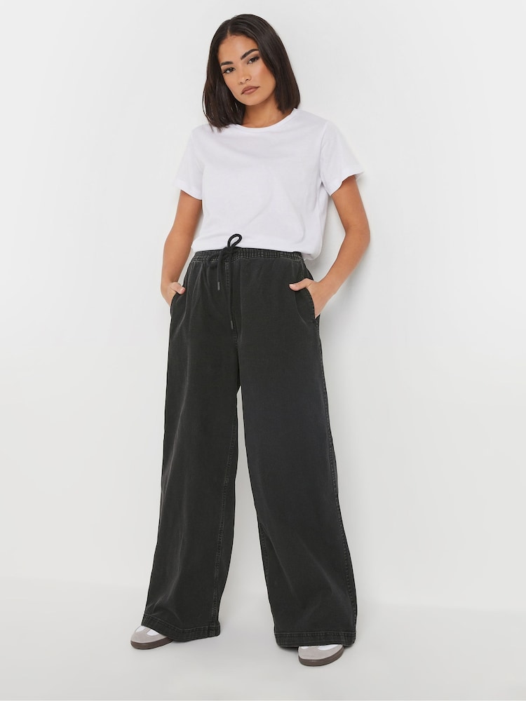 PixieGirl Petite Black Pull On Wide Leg Jeans - Image 1 of 5
