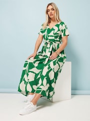 Yours Curve Green Floral Wrap Dress - Image 1 of 5