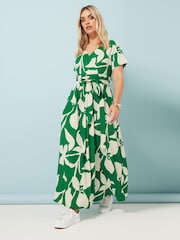 Yours Curve Green Floral Wrap Dress - Image 2 of 5