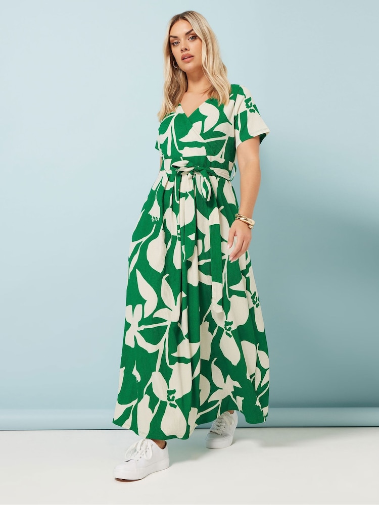 Yours Curve Green Floral Wrap Dress - Image 2 of 5