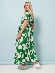 Yours Curve Green Floral Wrap Dress - Image 3 of 5