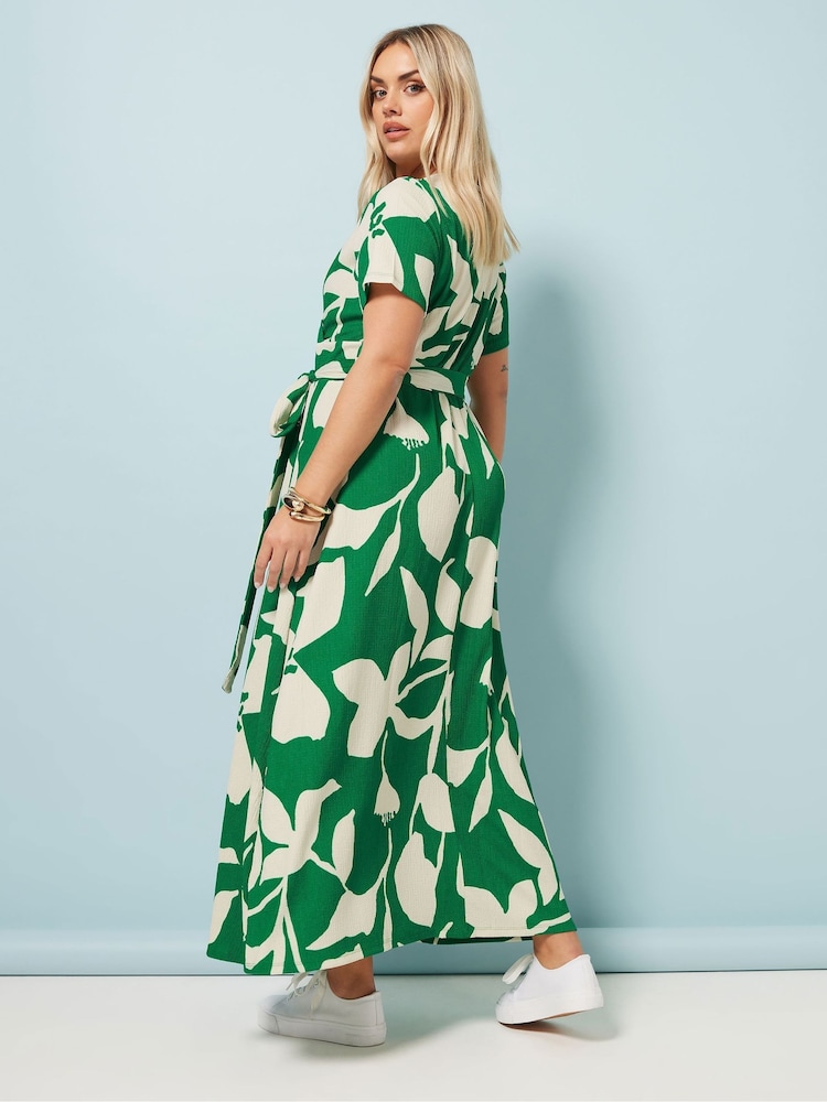 Yours Curve Green Floral Wrap Dress - Image 3 of 5
