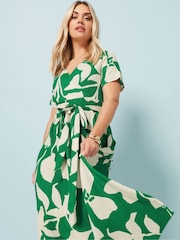 Yours Curve Green Floral Wrap Dress - Image 4 of 5