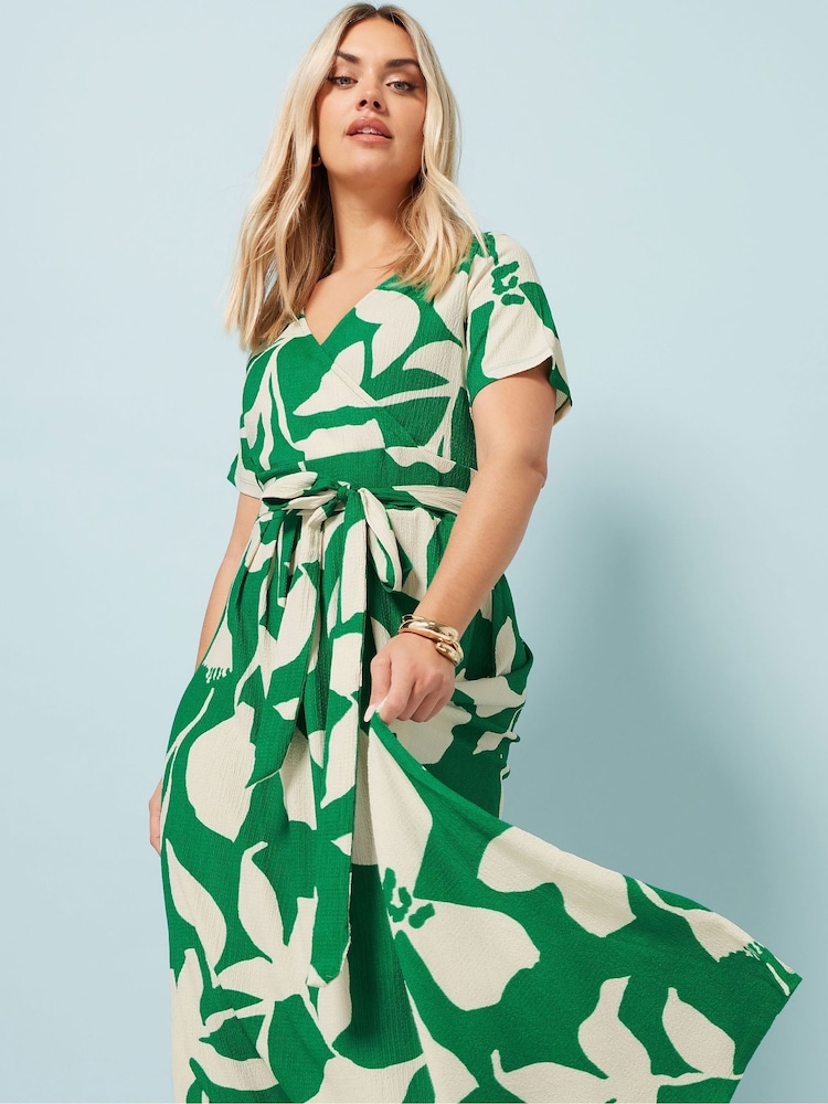 Yours Curve Green Floral Wrap Dress - Image 4 of 5