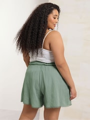 Yours Curve Green Double Gauze Flippy 100% Cotton Shorts - Image 3 of 5