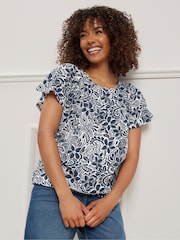 M&Co Blue Boho 100% Cotton T-Shirt - Image 1 of 5
