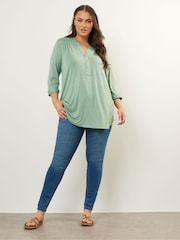 Yours Curve Green Half Placket Blouse - Image 2 of 5