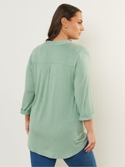 Yours Curve Green Half Placket Blouse - Image 3 of 5