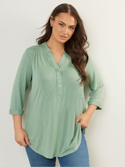 Yours Curve Green Half Placket Blouse - Image 4 of 5