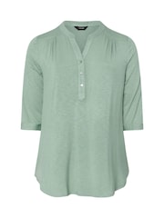 Yours Curve Green Half Placket Blouse - Image 5 of 5