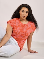 Yours Curve Orange Grown On Sleeve 100% Cotton Top - Image 1 of 5