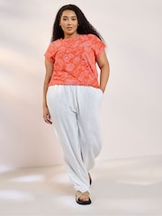 Yours Curve Orange Grown On Sleeve 100% Cotton Top - Image 2 of 5