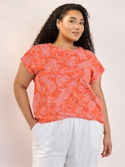 Yours Curve Orange Grown On Sleeve 100% Cotton Top - Image 4 of 5