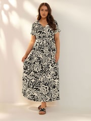 Yours Curve Black Floral Wrap Dress - Image 1 of 5
