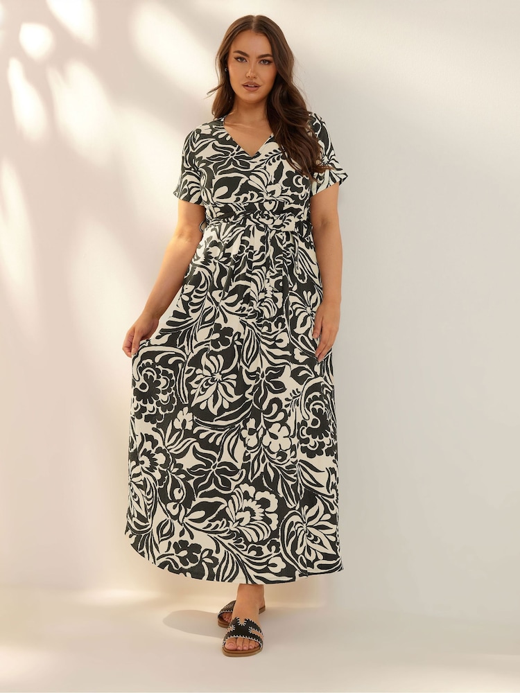 Yours Curve Black Floral Wrap Dress - Image 1 of 5