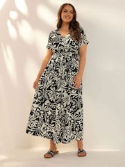 Yours Curve Black Floral Wrap Dress - Image 2 of 5