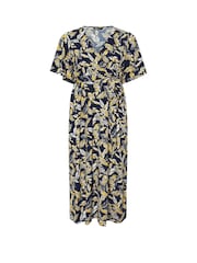 Yours Curve Blue Leaf Print Wrap Dress - Image 5 of 5