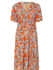 Yours Curve Orange Leaf Print Wrap Dress - Image 5 of 5