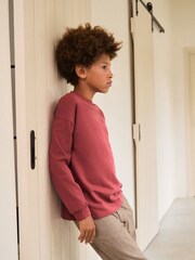 Burgundy Red Relaxed Fit Long Sleeve Heavyweight T-Shirt (3-16yrs) - Image 2 of 3