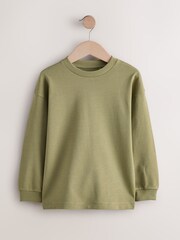 Khaki Green Relaxed Fit Long Sleeve Heavyweight T-Shirt (3-16yrs) - Image 1 of 4
