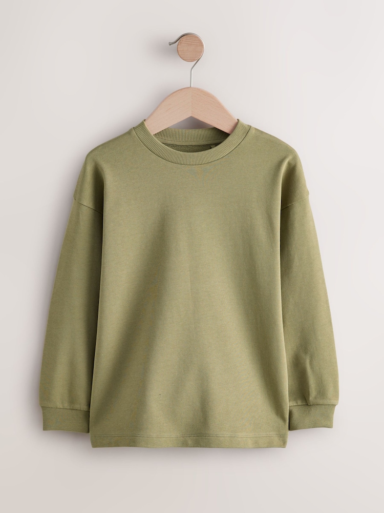 Khaki Green Relaxed Fit Long Sleeve Heavyweight T-Shirt (3-16yrs) - Image 1 of 4