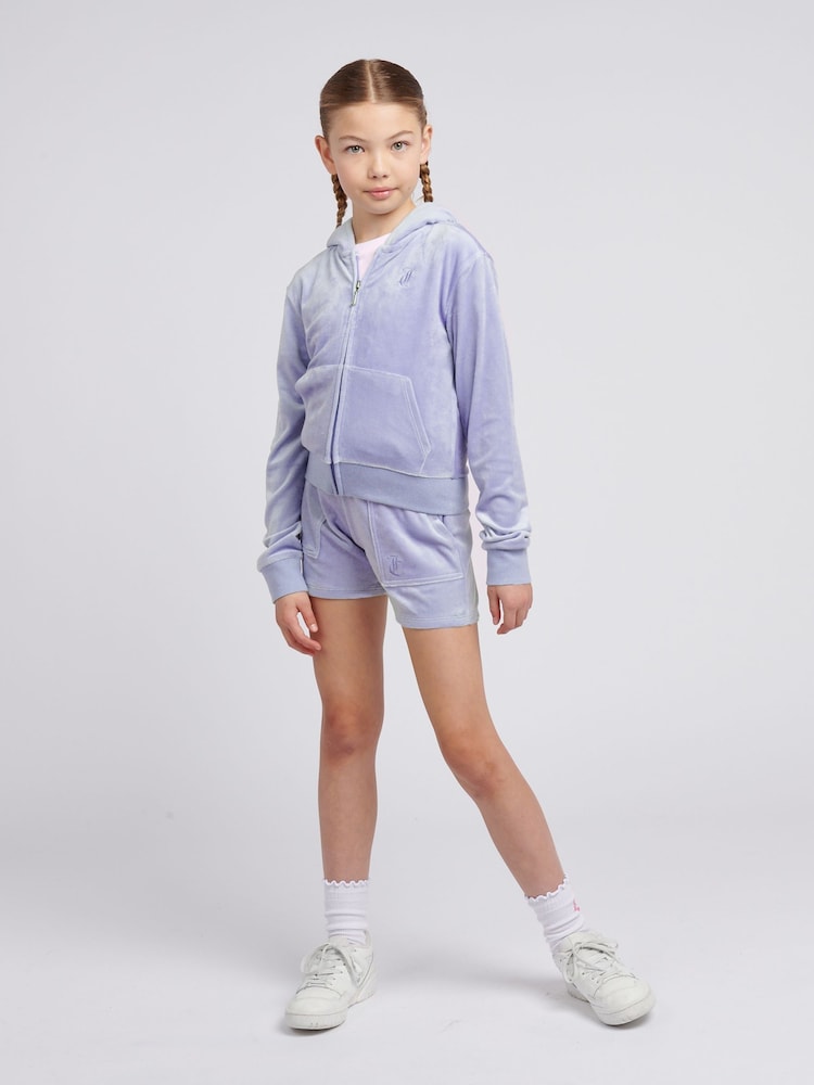 Juicy Couture Lilac Girls Tonal Embroidered Velour Shorts - Image 2 of 6
