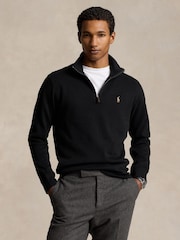 Polo Ralph Lauren Black Estate Rib Cotton Quarter Zip Sweatshirt - Image 1 of 5