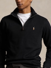 Polo Ralph Lauren Black Estate Rib Cotton Quarter Zip Sweatshirt - Image 4 of 5