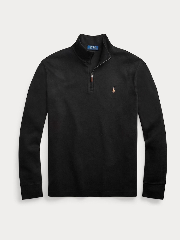 Polo Ralph Lauren Black Estate Rib Cotton Quarter Zip Sweatshirt - Image 5 of 5
