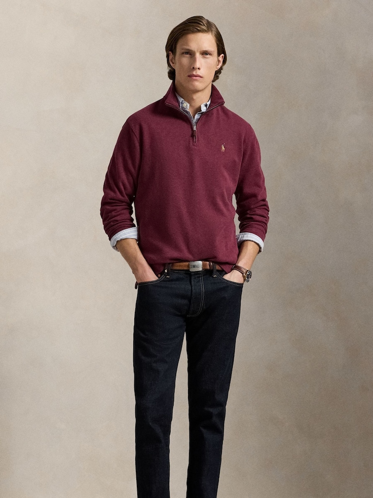 Polo Ralph Lauren Red Estate Rib Cotton Quarter Zip Sweatshirt - Image 3 of 3