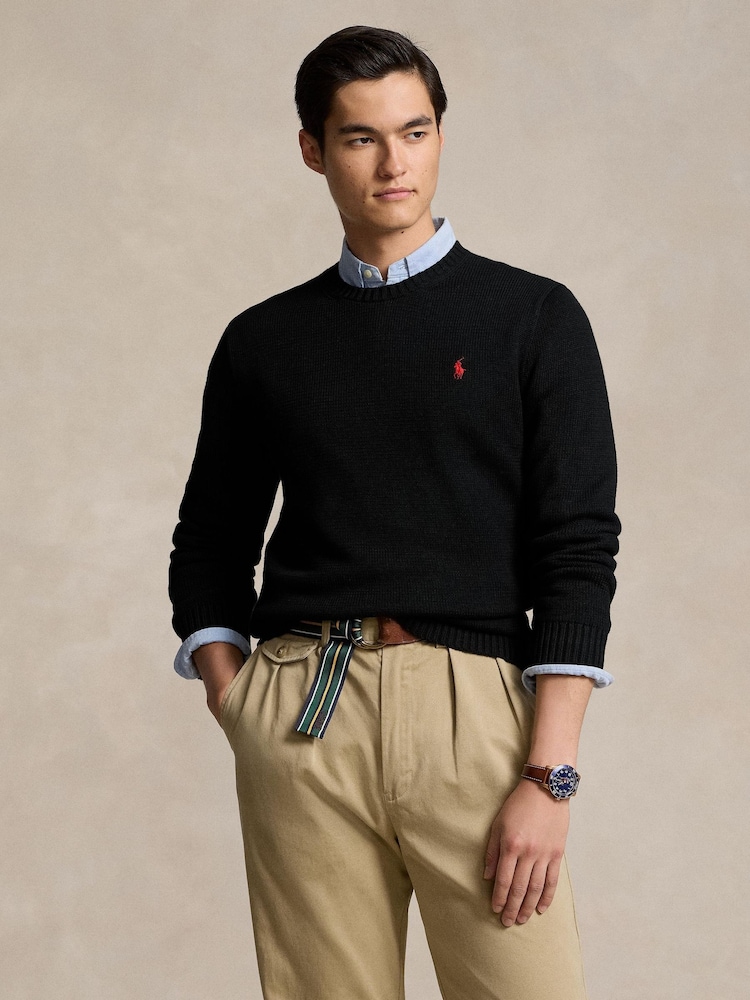 Polo Ralph Lauren Black Shaker Cotton Crewneck Jumper - Image 1 of 5