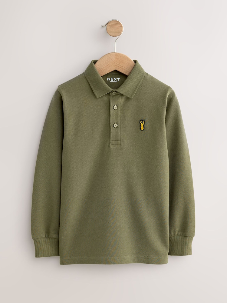Khaki/Stone/Tan Long Sleeve Polo Shirts 3 Pack (3-16yrs) - Image 2 of 7