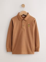 Khaki/Stone/Tan Long Sleeve Polo Shirts 3 Pack (3-16yrs) - Image 4 of 7
