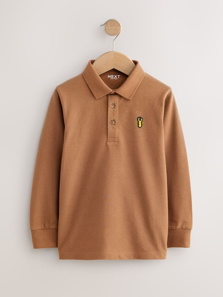 Buy Khaki/Stone/Tan Long Sleeve Polo Shirts Pack (3-16yrs) from