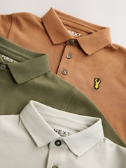 Khaki/Stone/Tan Long Sleeve Polo Shirts 3 Pack (3-16yrs) - Image 6 of 7