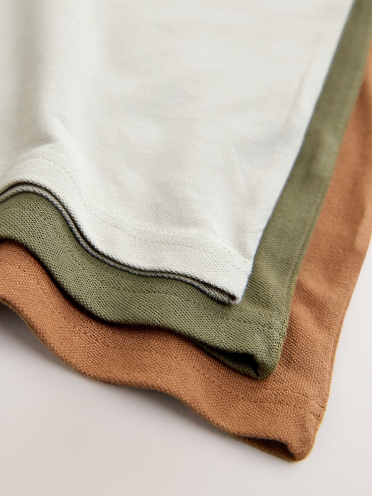 Khaki/Stone/Tan Long Sleeve Polo Shirts 3 Pack (3-16yrs) - Image 7 of 7