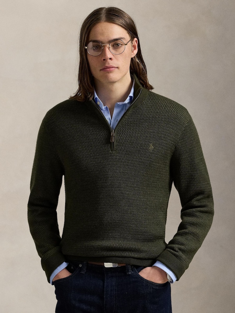 Polo Ralph Lauren Green Wool Quarter Zip Jumper - Image 1 of 4