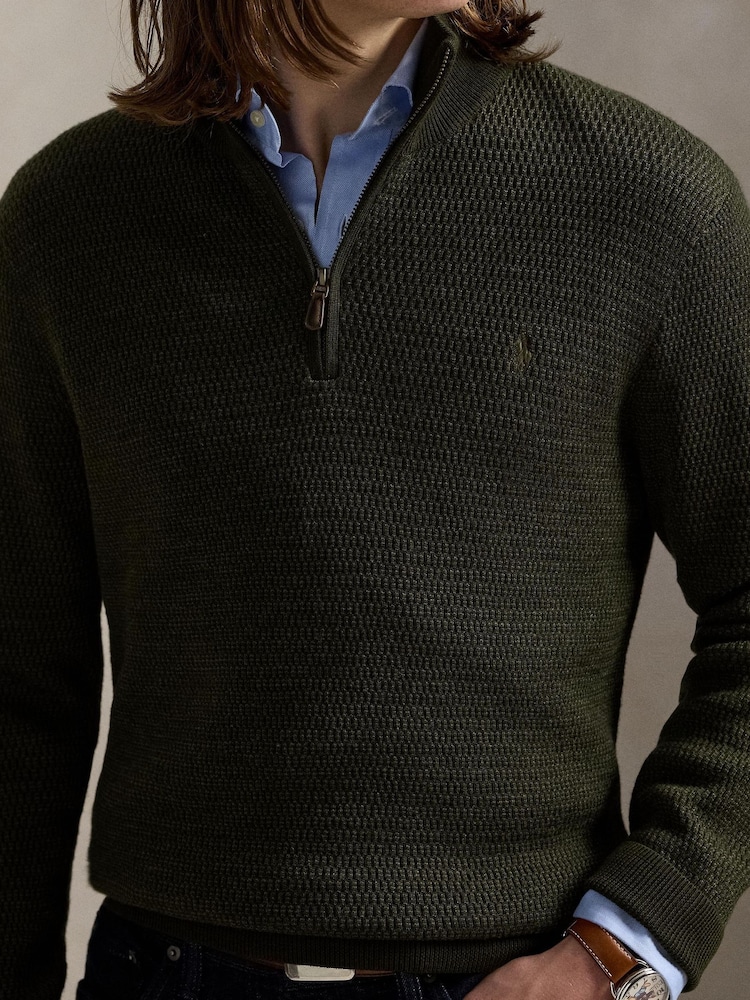Polo Ralph Lauren Green Wool Quarter Zip Jumper - Image 4 of 4
