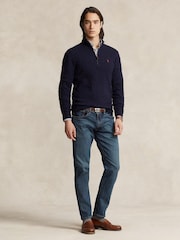 Polo Ralph Lauren Blue Wool Cashmere Cable Knit Quarter Zip Jumper - Image 3 of 5