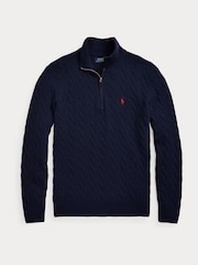 Polo Ralph Lauren Blue Wool Cashmere Cable Knit Quarter Zip Jumper - Image 5 of 5